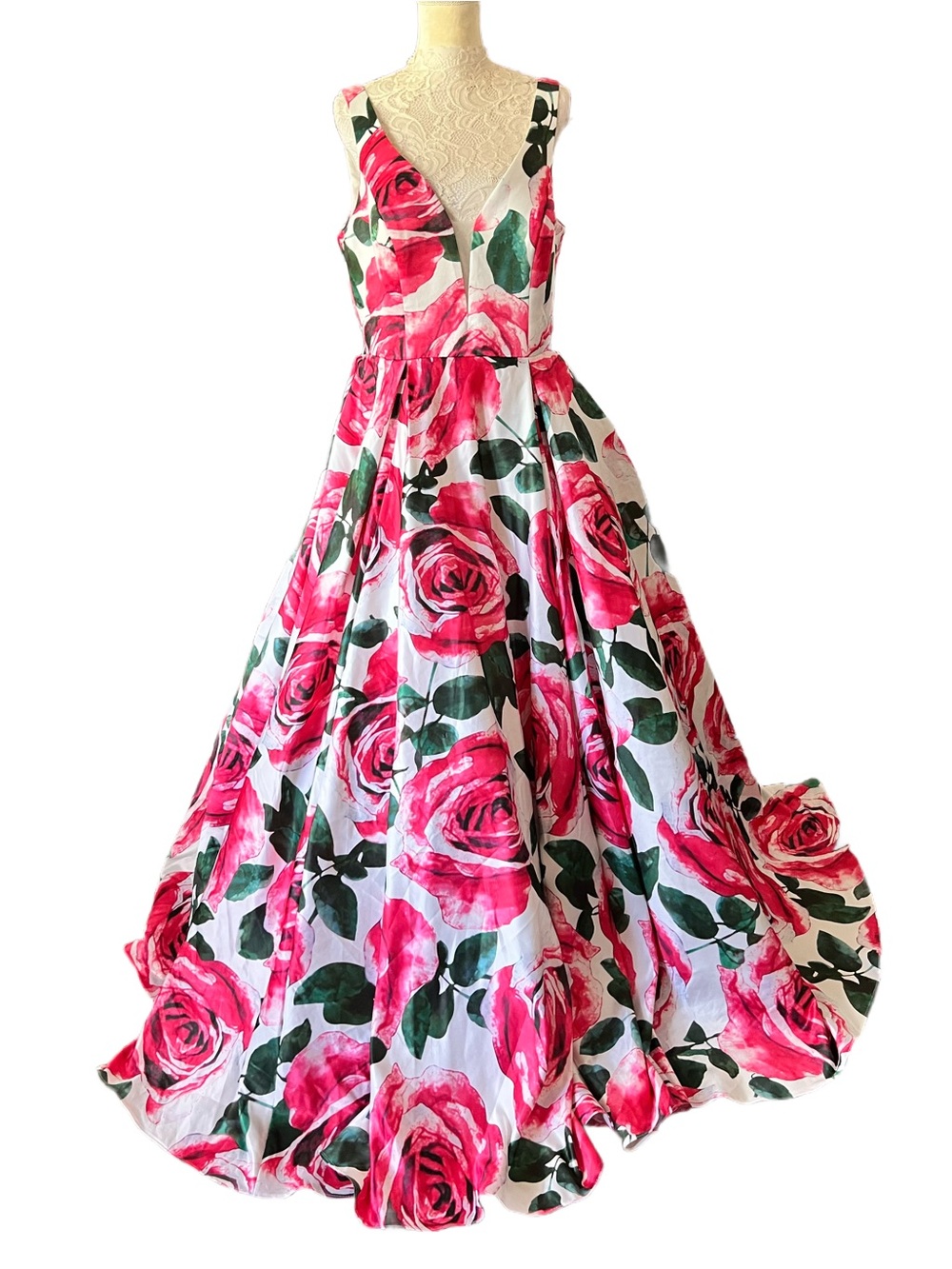 JVN By Jovani Floral Ball Gown in Pink Rose Satin Women’s Dress Size 14 - Picture 2 of 15